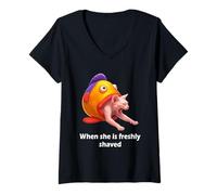 Mujer Freshly Shaved Pussy Meme Cat Meme Hilarious Adult Joke Camiseta Cuello V