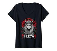 Mujer Freya Diosa Nórdica Mitología Germánica Runas Vikingas Camiseta Cuello V