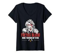 Mujer Freyas Blood Runs Through My Veins Frigg - Mitología nórdica Camiseta Cuello V