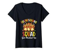 Mujer Friendsgiving Squad Get Flocked Up Thanksgiving Funny Turkey Camiseta Cuello V