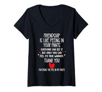 Mujer Friendship is Like Peeing In Your Pants Heart Best Freind Camiseta Cuello V