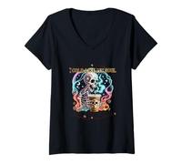 Mujer Frío como mi alma Coffee Club Skeleton Art Camiseta Cuello V