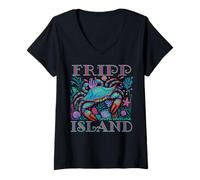 Mujer FRIPP ISLAND SC BLUE CRAB VERANO PLAYA REGALOS DE VACACIONES Camiseta Cuello V