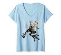 Mujer Frog Japanese Ink Wash Traditional Asian Art Camiseta Cuello V