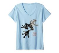 Mujer Frog Japanese Ink Wash Traditional Asian Art Camiseta Cuello V