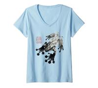 Mujer Frog Japanese Ink Wash Traditional Asian Art Camiseta Cuello V
