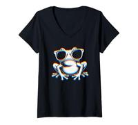 Mujer Frog with Sunglasses Electronic Dance EDM Rave Festival Camiseta Cuello V