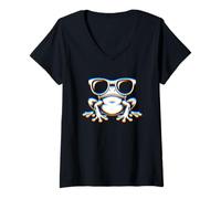 Mujer Frog with Sunglasses Electronic Dance EDM Rave Festival Camiseta Cuello V