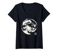 Mujer Frog Yoga Yin Yang Pincel Arte Niños Niñas Niños Camiseta Cuello V