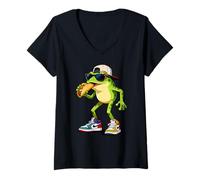 Mujer Frogs Amphibian Kids, Eating Taco Funny Frog Camiseta Cuello V
