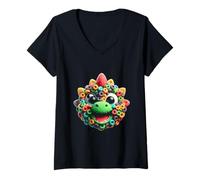 Mujer Fruit Loop Dino Ruge en Color Camiseta Cuello V