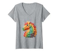 Mujer Fruit Loops Horse - Lindo y colorido poni de desayuno Camiseta Cuello V