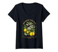 Mujer Fruta botánica de Verano Squeeze The Day Vintage Lemon Bee Camiseta Cuello V