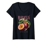 Mujer Fruta orgánica botánica del Sabor Dulce de la Fruta de la pasión Vintage Camiseta Cuello V