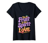 Mujer Fruto del Espíritu Amor Gálatas 5:22 Cita Versículo de la Biblia Camiseta Cuello V