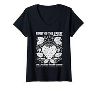 Mujer Fruto del Espíritu - Gálatas 5:22-23 Christian Strawberry Camiseta Cuello V