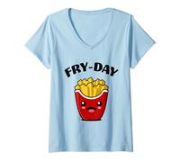 Mujer Fry Day Funny French Fries Viernes Amante de la comida rápida Camiseta Cuello V