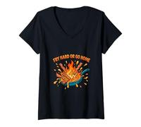 Mujer Fry Hard Or Go Home, Divertido diseño de Humor culinario Camiseta Cuello V