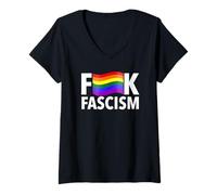 Mujer Fuck Fascism - Censurado con Bandera del Arco Iris del Orgullo Gay Camiseta Cuello V
