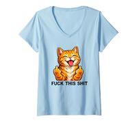Mujer Fuck This Shit Silly Funny Cat Middle Finger Cat Meme Adult Camiseta Cuello V