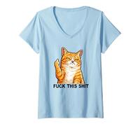 Mujer Fuck This Shit Silly Orange Cat Middle Finger Cat Meme Adult Camiseta Cuello V