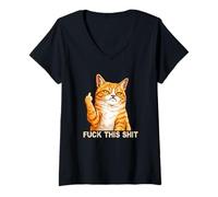 Mujer Fuck This Shit Silly Orange Cat Middle Finger Cat Meme Adult Camiseta Cuello V
