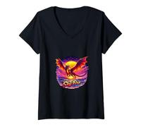 Mujer Fuego Dragón Puesta del Sol OC Camiseta Cuello V