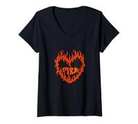 Mujer Fuego Llama Corazón Grunge Punk Amante Inspirador Camiseta Cuello V