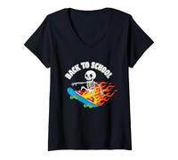Mujer Fuego Skater Skater de Regreso a la Escuela Camiseta Cuello V