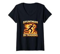 Mujer Fuego Stuntman En Acción Entrenamiento Futuro Flame Intérprete Camiseta Cuello V
