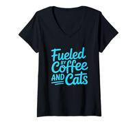 Mujer Fueled by Cats and Coffee Camiseta Cuello V