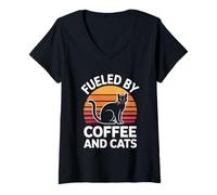 Mujer Fueled by Cats and Coffee Camiseta Cuello V