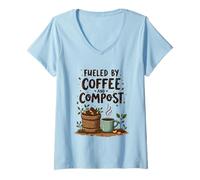 Mujer Fueled by Coffee and Compost Gardening Humor Camiseta Cuello V