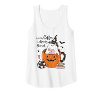 Mujer Fueled by Coffee Spooky Stories - Taza de Calabaza Fantasma para Halloween Camiseta sin Mangas