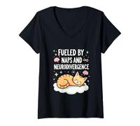 Mujer Fueled by Naps and Neurodivergence Cat Design Camiseta Cuello V