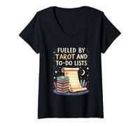 Mujer Fueled by Tarot and To-Do Lists Witchy Planner Camiseta Cuello V
