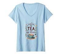 Mujer Fueled by Tea and Tiny Victories: Cozy Calm Life Camiseta Cuello V