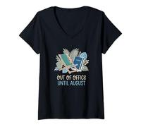Mujer Fuera de la Oficina hasta Agosto Maestro Último día de Clases Camiseta Cuello V
