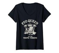 Mujer Fuera de la Oficina Queen Modo Vacaciones Slack Humor Remoto Break Camiseta Cuello V