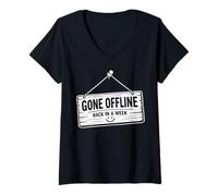 Mujer Fuera de línea en una Semana Detox Digital Humor introvertido Camiseta Cuello V