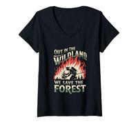 Mujer Fuera en el desierto salvamos el bombero del bosque Wildland Camiseta Cuello V