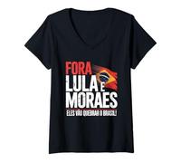 Mujer Fuera Moraes, Fuera Lula, Fuera el PT de Brasil Camiseta Cuello V