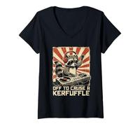 Mujer Fuera para Causar A Kerfuffle Raccoon DJ Music Camiseta Cuello V