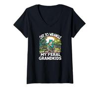Mujer Fuera para discutir a mi Rana de Nietos Salvajes Camiseta Cuello V