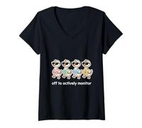Mujer Fuera para monitorear activamente el día de Prueba de Patos de Prueba del Estado del Maestro Camiseta Cuello V