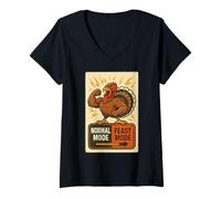 Mujer Fuerte Turquía Festín Modo Retro Acción de Gracias Humor otoño Día Camiseta Cuello V