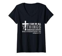 Mujer Fuerza a través de Cristo Conciencia del Guerrero del Tumor Cerebral Camiseta Cuello V