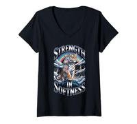 Mujer Fuerza en Suavidad Tigre Floral Rainbow Poder Cósmico Camiseta Cuello V