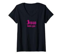 Mujer Fuerza para animarte en Tiempos difíciles, Jesús te ama Camiseta Cuello V