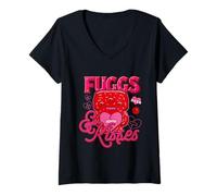 Mujer Fuggler Love Heart Fuggs & Kisses Día de San Valentín Camiseta Cuello V